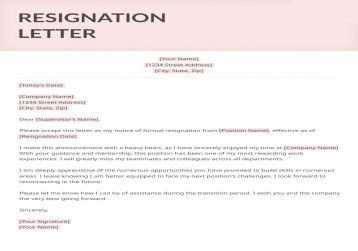 EMPLOYMENT- RESIGNATION LETTER